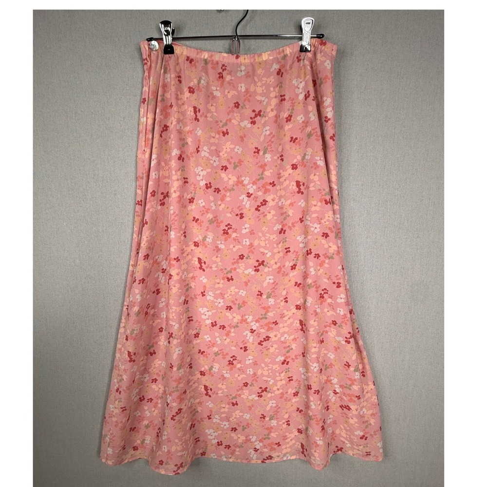 Vtg Floral Midi Skirt Womens 12โ Pink Cottagecore Feminine Romantic Y2k Fairy